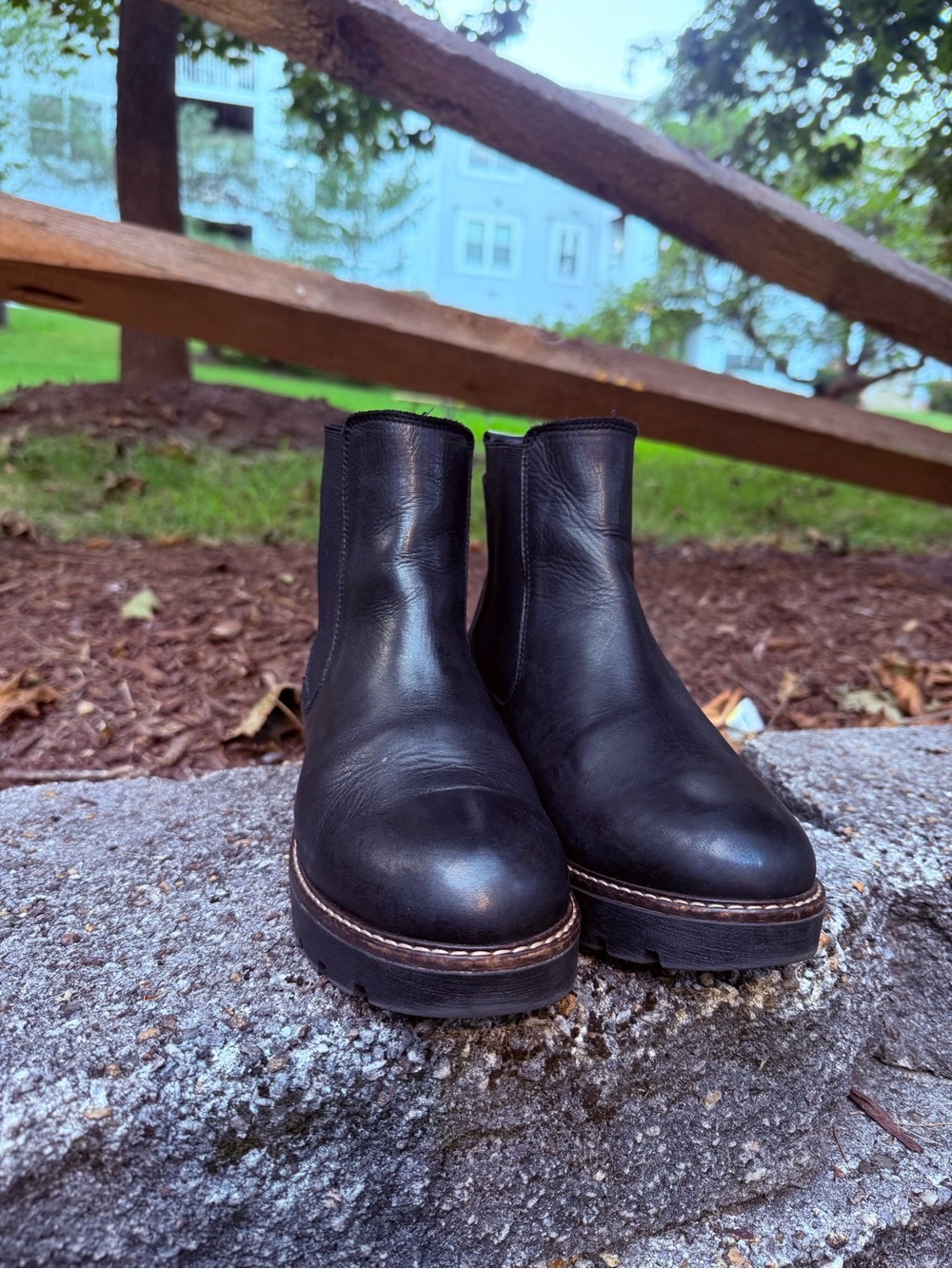 Anthropologie Black Leather Chukka Boots with Lug Sole